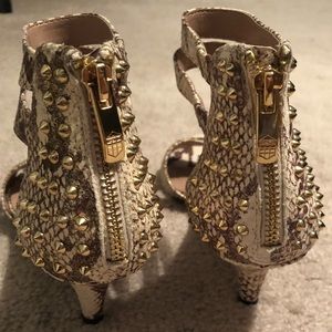 Vince Camuto Snakeskin Gold Studded Kitten Heels